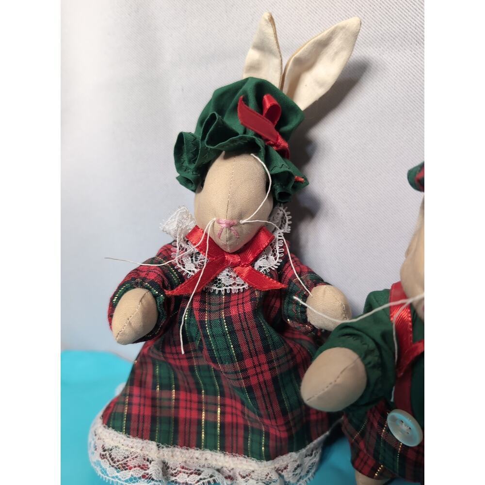 Vintage Handmade With Love Linda Lovabes Set Of 2 Rabbits Red Green Plaid... - Picture 3 of 6